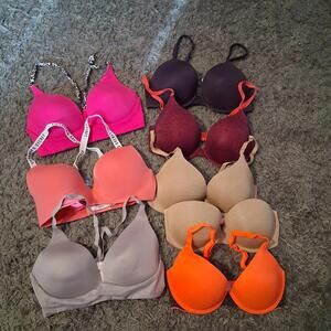 Lot Of 8 Victoria's Secret Bras Vintage 2014 2015 32D Push Up Plunge Multicolor